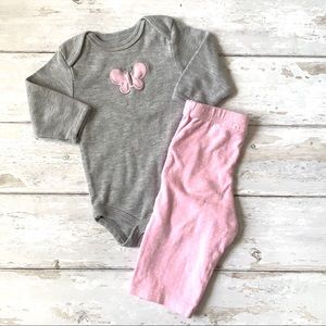 Baby Girl 3-6m Outfit Gray Butterfly Onesie Pink Leggings Pant 3m 6m